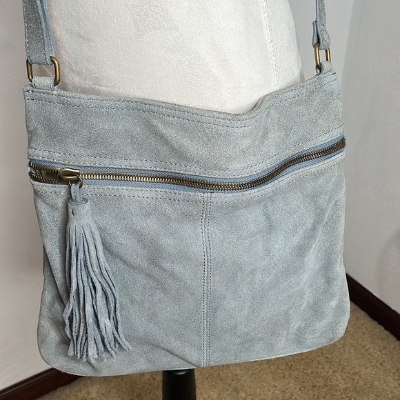 Margot Light Blue Suede Crossbody Bag. MCB2162C - Picture 2 of 14